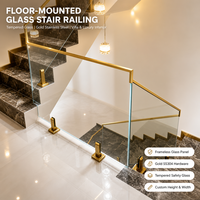 Main courante en verre en acier inoxydable 304, style simple et luxueux, fixation sans perforation, balustrade en alliage d'aluminium sur mesure pour sol