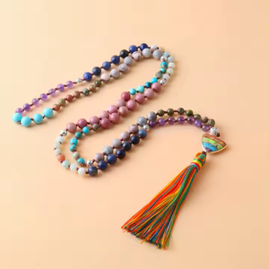 Collar bohemio de piedra natural Mala para mujer, abalorio imperial de amatista, collar con colgante de borla con cuentas de Rosario 108 - Product Image 1