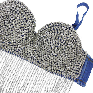 Jeunesse sans fil scène diamant gland Sexy charmante scène danse du ventre jeunes femmes Denim <span class=keywords><strong>Boob</strong></span> bustier tubulaire paillettes décoration naturel - Product Image 5