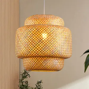 Lampadario Artigianale a Sospensione Intrecciato per Isola Cucina Sala da Pranzo Soggiorno Portico Lampada a Sospensione in Bambù Paralume in Vimini Rattan - Product Image 2