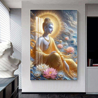 Statue de Bouddha en or de luxe, art bouddhiste religieux, peinture imprimée, affiche murale, peinture en porcelaine de cristal, décoration intérieure