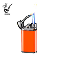 Coupe-vent gonflable Jet bleu flamme gaz Butane briquet à bascule mécanique disque métal lettrage personnalisé allume-cigare