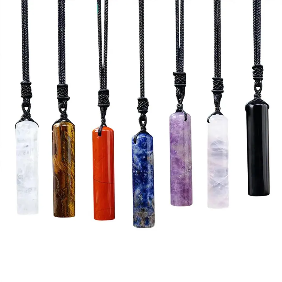 Großhandel hand gefertigten Schmuck Reiki Heilung Amethyst Tigerauge Natur kristall Stein Zylinder Anhänger Halskette für Frauen Männer Paar