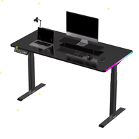 Bureau de jeu électrique réglable en hauteur, table de jeu motorisée moderne avec éclairage LED RGB, bureau de jeu pour gamer, bureau assis-debout