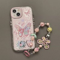Étui de téléphone portable avec motif de papillon rose, protection 360° pour 16 Pro pour 15 Pro Max