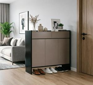 Meuble à chaussures moderne et mince, écologique et durable, avec rangement inférieur ouvert, organisateur <span class=keywords><strong>d</strong></span>'entrée à 3 portes, finition beige et noir, gain de place, pour salle de sport - Product Image 5