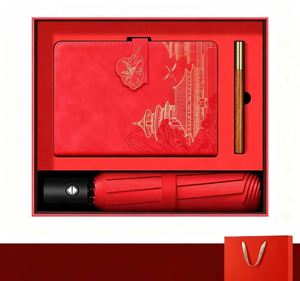 <b>Green</b> Notebook Umbrella and <b>Pen</b> Gift Set with Custom Logo Box for Corporate Events and Bulk Business Orders - Product Image 3