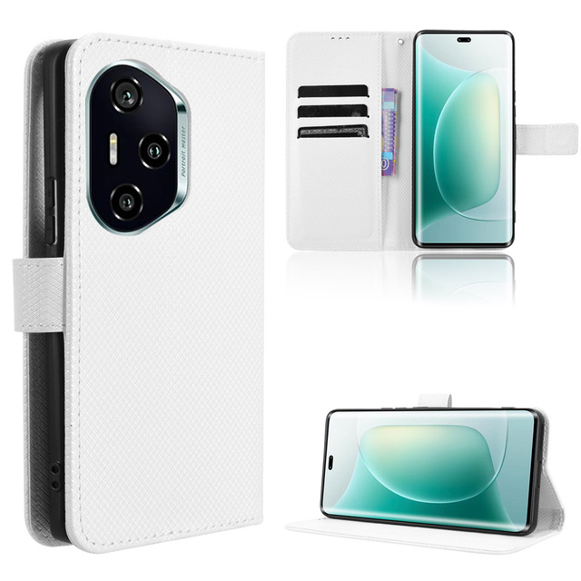 Luxury Diamond Pattern PU Leather Flip Case Cover Shell Card Holder Wallet Phone Case for Huawei Honor 300 Pro 5G/300 Ultra 5G
