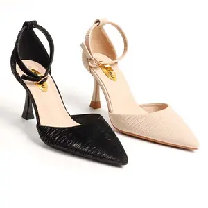 Sexy Fashion Ladies Thin Heel Shoes Arch Support Pointed Toe Upper Embossing High Heels Sandals Women Formal Dress Pumps