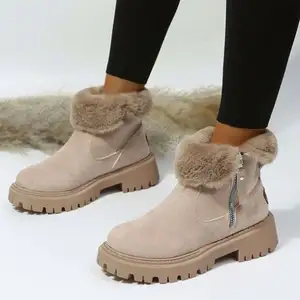 Botas informales clásicas de invierno para mujer, zapatos de mujer, botas de piel con logotipo personalizado, cálidas para la nieve para mujer