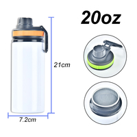 Bouteille d'eau en aluminium blanche de 20 oz avec couvercle coloré pour sublimation, tasse en métal de 20 oz, entrepôt USA