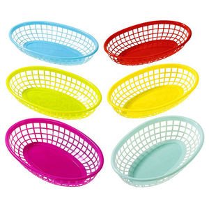 Cestas Ovaladas de Plástico de Grado Alimenticio para Servir Comida Rápida, Paquete de 6 Bandejas para Pan/Papas Fritas/Hamburguesas/Fruta, Personalizables para Restaurantes y Cafeterías - Product Image 1