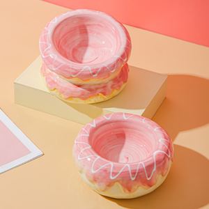 Comederos Elevados de Cerámica para Gatos, Pintados a Mano con Diseño de Donut, Plato Antivómito para Gatitos, Tazón de Agua para Cachorros - Product Image 2