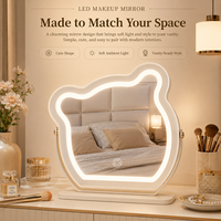 Miroir de maquillage LED en forme d'ours avec lumières, 3 couleurs réglables, commande tactile, miroir de vanité rotatif pour la chambre à coucher