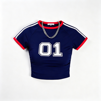 T-shirt femme personnalisé avec logo, coupe ajustée extensible, imprimé numérique, manches courtes, écologique, style American Sweetheart, été