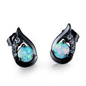 Boucles d'oreilles clous Blaike en opale de feu blanche pour femme, style vintage, couleur or rose noir et argent, ailes d'ange mignonnes en laiton, pour fiançailles et fêtes - Product Image 4