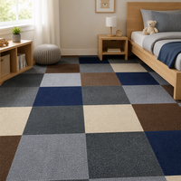 Rutschfeste Schalldämmende Fleckenresistente Selbstklebende Ineinandergreifende Bodenmatten Quadratische Polyester-Teppichfliesen für Wohnzimmer Schlafzimmer