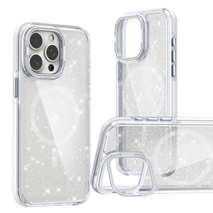 Venta al por mayor de purpurina transparente con soporte de anillo giratorio a prueba de golpes funda de teléfono móvil para teléfonos móviles - Product Image 2