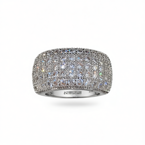 Anello da cocktail glamour placcato in rame e oro bianco con diamanti naturali rotondi incastonati a micro pavé per gioielli da sposa da donna F1762 - Product Image 1