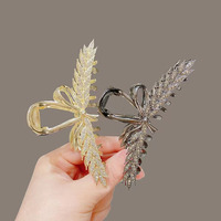 Pince à cheveux de luxe en alliage, style blé, avec ailes en strass, pince requin grande taille pour femmes, accessoires pour cheveux épais