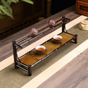Support à tasses à thé double couche en bambou avec support, égouttoir de rangement traditionnel chinois pour service à thé et vaisselle - Product Image 5