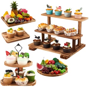 Soporte de madera para postres, estante de exhibición rectangular de varios niveles para decoraciones de mesa de buffet para fiestas, bandeja para servir bocadillos de cumpleaños - Product Image 1