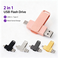 Memoria USB 2 en 1 Personalizada con Carcasa Metálica Giratoria, Llavero, USB Tipo A y Tipo C, Portátil, para Copia de Seguridad de Datos, con Logotipo Personalizado para Oficina