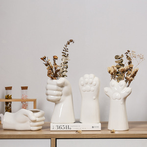 Vaso a forma di mano in ceramica di nuovo stile moderno vaso a forma di fiore per arredamento carino a forma di artiglio di gatto vaso di piante intero vendita in fabbrica vaso bianco - Product Image 1