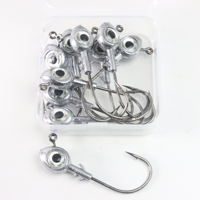 Box 10 Jig Head Jig Hooks 5g 14g Sizes Top Right Colorful Football Design 3D Fish Eyes High Carbon Steel for Bass Crappie