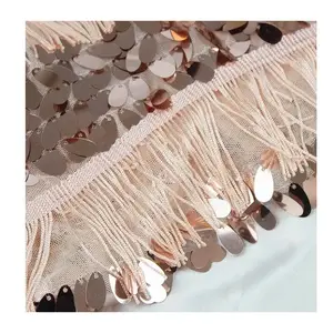 Fashion Wholesale Iridescent Large Tassel Lace Geometric Shiny Sequins Embroidery Fabrics For Garment Upholstery Fabric