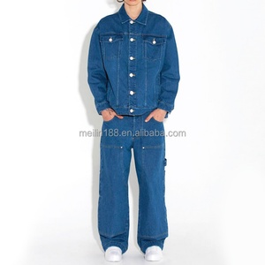 Ensemble en jean personnalisé pour homme, ensemble deux pièces en jean bleu épais, veste et jean unisexe - Product Image 2