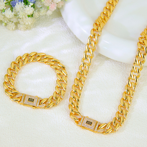 Conjunto de Collar y Pulsera de Lujo Chapado en Oro de 21k con Circonitas, Estilo Hip Hop, Joyería de Boda para Mujer, Estilo Dubái - Product Image 5