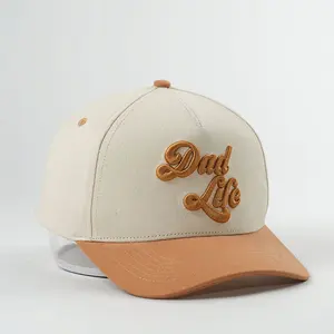 Grosir kustom Logo 5 Panel bingkai topi 100% katun terstruktur topi bisbol dengan kustom bordir Logo