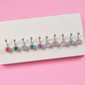 Piercing corporal de acero inoxidable para mujer al por mayor, piercing curvo de ombligo de circonita cúbica de acero quirúrgico, hilo externo, vientre preventivo para alergias - Product Image 5