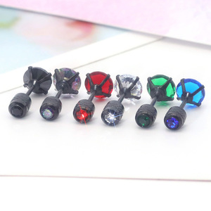<b>Stud</b> <b>Earrings</b> Round Zircon Claw Setting Stainless Steel Party Jewelry White <b>Black</b> Red Green Blue Rainbow Color - Product Image 3