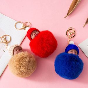Black Face Baby Doll Toy DropshipCute Sleeping Baby Doll <b>Key</b> <b>Chains</b> for Women Bag Toy <b>Key</b> Ring Fluffy Pom Pom Faux Fur Plush <b>Key</b> - Product Image 3