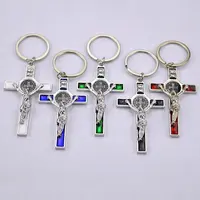 Porte-clés croix en alliage de Zinc, personnalisé, Saint benoît, Crucifix