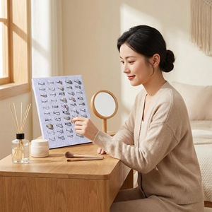 Panneau de présentation de bijoux vertical en tissu de lin, 50 emplacements, support en bois de style japonais pour usage en magasin - Product Image 2
