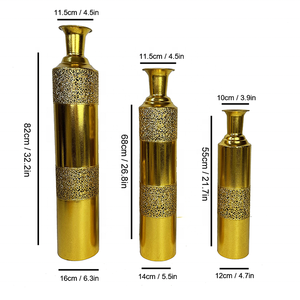 Lander Lot de 3 Grands Vases de <span class=keywords><strong>Sol</strong></span> Décoratifs Européens en Métal Doré Faits <span class=keywords><strong>à</strong></span> la Main - Product Image 4