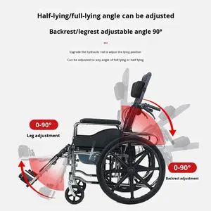 Sedia a Rotelle Pieghevole Leggera in Acciaio Fukeda per Anziani/Paralizzati, Design Portatile Utilizzabile Sdraiati, Scooter Manuale, 1 Anno di Garanzia - Product Image 2