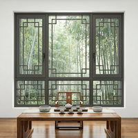 Fenêtre en verre trempé triple isolation à faible émissivité, style chinois ancien de luxe, en alliage d'aluminium, isolation thermique et économe en énergie