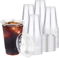 Gobelets jetables transparents en PET 8-24oz pour boissons froides avec couvercles et pailles, sans BPA, pour café glacé, smoothies, bubble tea