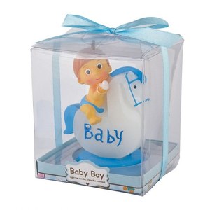 Bougie décorative pour enfants H80mm bleu ciel avec motif cheval - Product Image 2