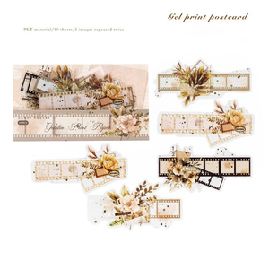 10 feuilles d'autocollants décoratifs en papier auto-adhésifs rectangulaires à motif floral, style bande de film vintage CANDY POETRY, pour le bricolage - Product Image 6
