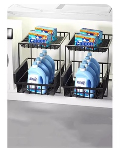 Carrito de Cocina Moderno de Acero Inoxidable con Estante Extraíble para Especias, Almacenamiento Bajo Fregadero, 2 Cajones Ajustables y Estantes para Cocina y Baño - Product Image 6