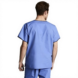 Conjunto de uniforme médico azul con cuello en V para mujer, de poliéster tejido, blusas y camisas para hospital con detección de agujas, fusión sin costuras - Product Image 2