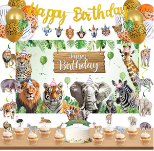 Decoración para Fiesta <span class=keywords><strong>de</strong></span> Cumpleaños con Temática <span class=keywords><strong>de</strong></span> Selva: Pancartas Colgantes, Banderas, Espirales, Guirnaldas, Adorno para Pastel, Adorno para Cupcakes, Globos <span class=keywords><strong>de</strong></span> Helio, Regalos - Product Image 2