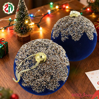 Boule de Noël artisanale en plastique bleu marine avec paillettes dorées dégradées, ornement de luxe pour arbre de Noël, décoration de fête, 2025