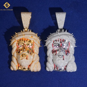 Colgante ZUANFA con Diseño Vintage de Rostro de Jesús, Plata 925 con Baño de Rodio, Moissanita, Estilo Religioso, Hip Hop - Product Image 5