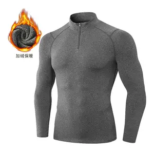 Men's autumn and winter plus fleece fitness clothes high elastic tight sports running training long sleeve warm standing collar